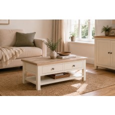 Modern Country Painted Oak Coconut White Coffee Table with Shelf Modern Country Painted Oak Coconut White Coffee Table with Shelf