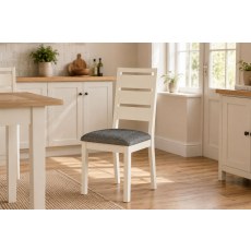 Modern Country Painted Oak Coconut White Dining Chair with Boucle Grey Seat (Pair) Modern Country Painted Oak Coconut White Dining Chair with Boucle Grey Seat (Pair)