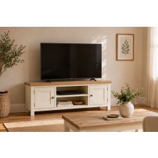 Modern Country Painted Oak Coconut White 125cm Large TV Unit Modern Country Painted Oak Coconut White 125cm Large TV Unit