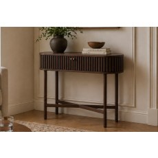 Soho Brown Oak Slatted Oval Console Table