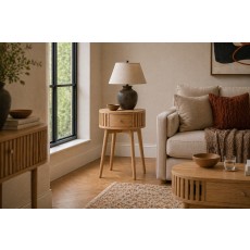Soho Natural Oak Slatted Round Side Table Soho Natural Oak Slatted Round Side Table