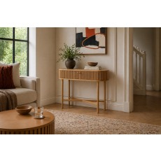 Soho Natural Oak Slatted Oval Console Table Soho Natural Oak Slatted Oval Console Table
