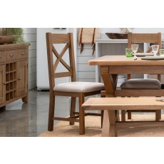Tewkesbury Smoked Oak Upholstered Cross X Back Dining Chair (Pair) Tewkesbury Smoked Oak Upholstered Cross X Back Dining Chair (Pair)
