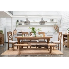 Tewkesbury Smoked Oak Cross-Leg 200-250cm Ext Dining Table Set with x6 Cross Back Chairs & Bench Tewkesbury Smoked Oak Cross-Leg 200-250cm Ext Dining Table Set with x6 Cross Back Chairs & Bench