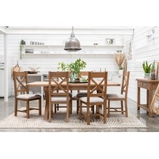 Tewkesbury Smoked Oak Cross-Leg 200-250cm Ext Dining Table Set with x6 Cross Back Chairs Tewkesbury Smoked Oak Cross-Leg 200-250cm Ext Dining Table Set with x6 Cross Back Chairs