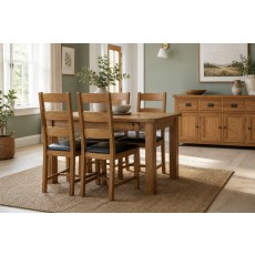 Salisbury Waxed Premium Oak Compact Ext Dining Table Set + 4 Slat Back PU Chairs Salisbury Waxed Premium Oak Compact Ext Dining Table Set + 4 Slat Back PU Chairs