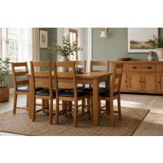 Salisbury Waxed Premium Oak Compact Ext Dining Table Set + 6 Slat Back PU Chairs Salisbury Waxed Premium Oak Compact Ext Dining Table Set + 6 Slat Back PU Chairs