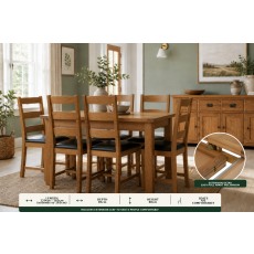 Salisbury Waxed Premium Oak Compact Ext Dining Table Set + 6 Slat Back PU Chairs Salisbury Waxed Premium Oak Compact Ext Dining Table Set + 6 Slat Back PU Chairs