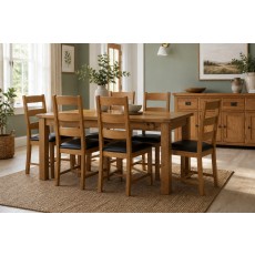 Salisbury Waxed Premium Oak Small Ext Dining Table Set + 6 Slat Back PU Chairs Salisbury Waxed Premium Oak Small Ext Dining Table Set + 6 Slat Back PU Chairs