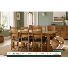 Salisbury Waxed Premium Oak Large Ext Dining Table Set + 6 Slat Back PU Chairs Salisbury Waxed Premium Oak Large Ext Dining Table Set + 6 Slat Back PU Chairs