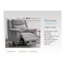 Monroe Fabric 2 Seater Recliner Sofa in Ash Monroe Fabric 2 Seater Recliner Sofa in Ash