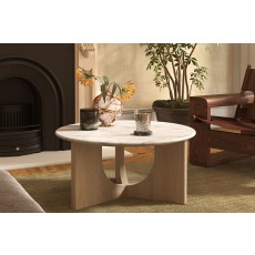 Portobello Oak Round Coffee Table with Travertine Top