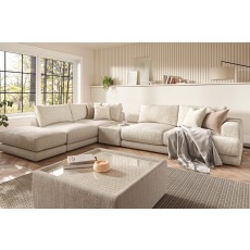 Niki Fabric Modular Large Corner Sofa Group with Footstool and Glass Table