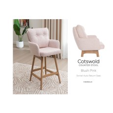 Cotswold Fabric Bar Counter Stool in Blush Pink (Pair)