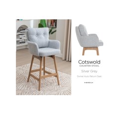 Cotswold Fabric Bar Counter Stool in Silver Grey (Pair)