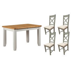 Cotswold Painted Grey Oak Small Ext Dining Table Set + 4 Chairs