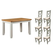Cotswold Painted Grey Oak Small Ext Dining Table Set + 6 Chairs