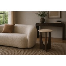 California Dark Oak Round Side Table with Travertine Top California Dark Oak Round Side Table with Travertine Top