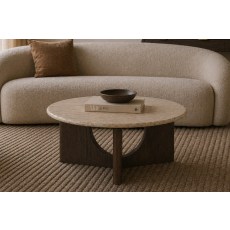 California Dark Oak Coffee Table with Travertine Top California Dark Oak Coffee Table with Travertine Top
