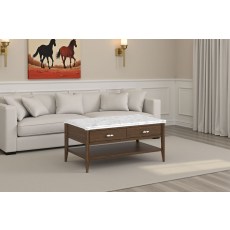 Florence Walnut Stained Oak Storage Coffee Table with Marble Top Florence Walnut Stained Oak Storage Coffee Table with Marble Top