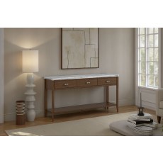 Florence Walnut Stained Oak 150cm Large Console Table with Marble Top
