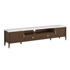 Florence Walnut Stained Oak 210cm Large TV Unit with Marble Top