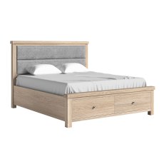 Normandy White Wash Storage Bedframe with Grey Fabric Headboard Normandy White Wash Storage Bedframe with Grey Fabric Headboard