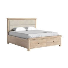 Normandy White Wash Storage Bedframe with Cream Herringbone Headboard Normandy White Wash Storage Bedframe with Cream Herringbone Headboard