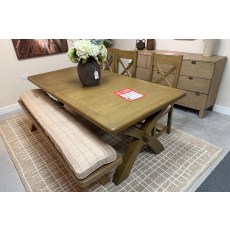 Ex-Display Truro - Smoked Oak 2.0m Cross Leg Extending Dining Table + 2.0m Bench Natural + x4 Cross 