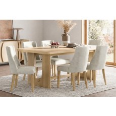 Cara Oak Large 200-245cm Extending Dining Table Set + 6 Luna Dining Chairs in Beige
