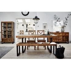 Nixon Reclaimed Wood 140-180cm Extending Dining Table Set with 140cm Bench & 2 Dining Chairs