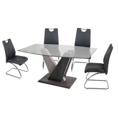 Zen Glass Dining Table Set & 4 Dining Chairs in Black
