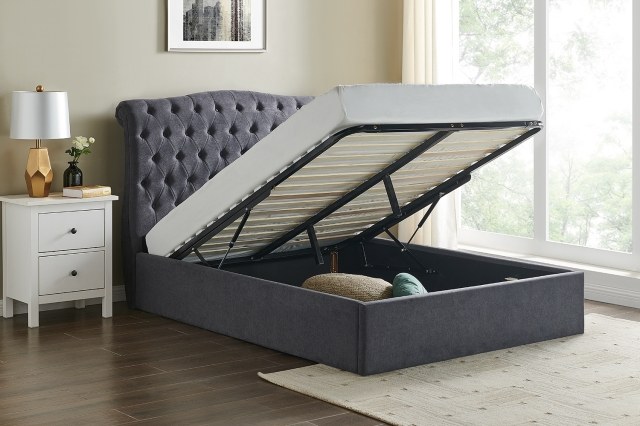 Rosalie Fabric Ottoman Storage Bed Frame in Dark Grey Rosalie Fabric Ottoman Storage Bed Frame in Dark Grey