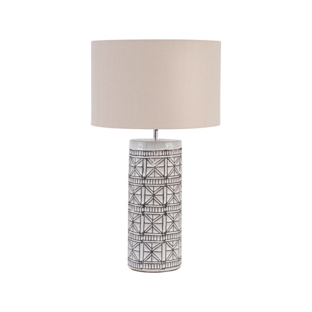 Brown Porcelain Table Lamp with Geo & Natural Shade Brown Porcelain Table Lamp with Geo & Natural Shade