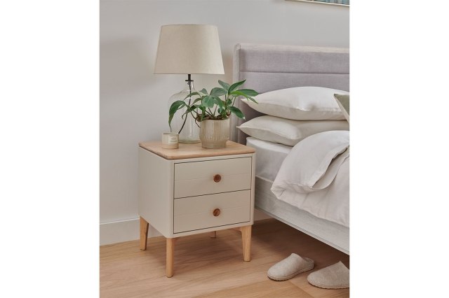 Vida Living Marlow Bedside Table in Cashmere Oak and Taupe Vida Living Marlow Bedside Table in Cashmere Oak and Taupe