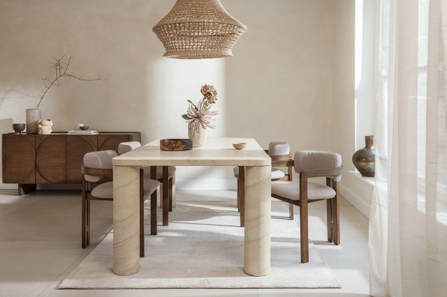 Ida Travertine Stone 150cm Dining Table with Cylindrical Legs Ida Travertine Stone 150cm Dining Table with Cylindrical Legs