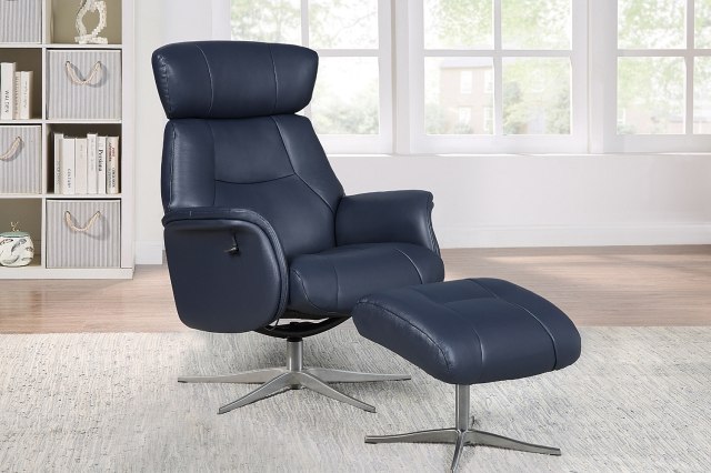 Murcia Swivel Recliner Chair & Footstool in Navy Murcia Swivel Recliner Chair & Footstool in Navy