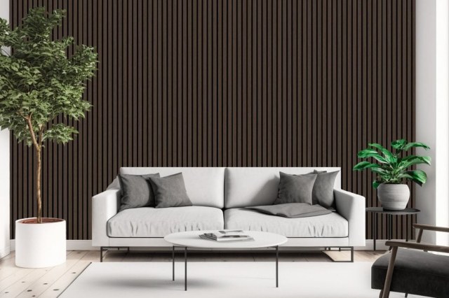 Pack of 2 - Dark Oak Decorative Acoustic Slat Wall Panel - 2400mm x 600mm Pack of 2 - Dark Oak Decorative Acoustic Slat Wall Panel - 2400mm x 600mm