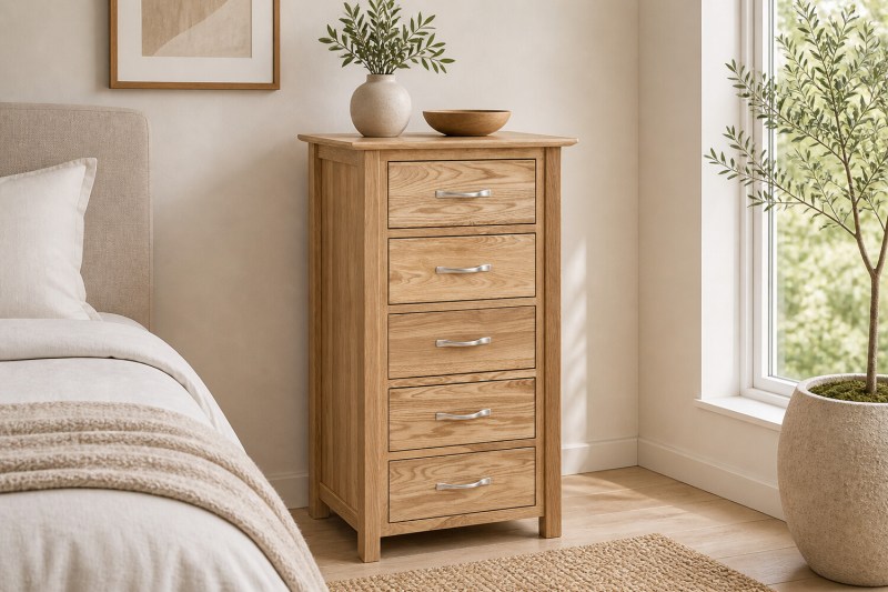 Devon Solid Oak 5 Drawer Wellington Chest of Drawers Devon Solid Oak 5 Drawer Wellington Chest of Drawers