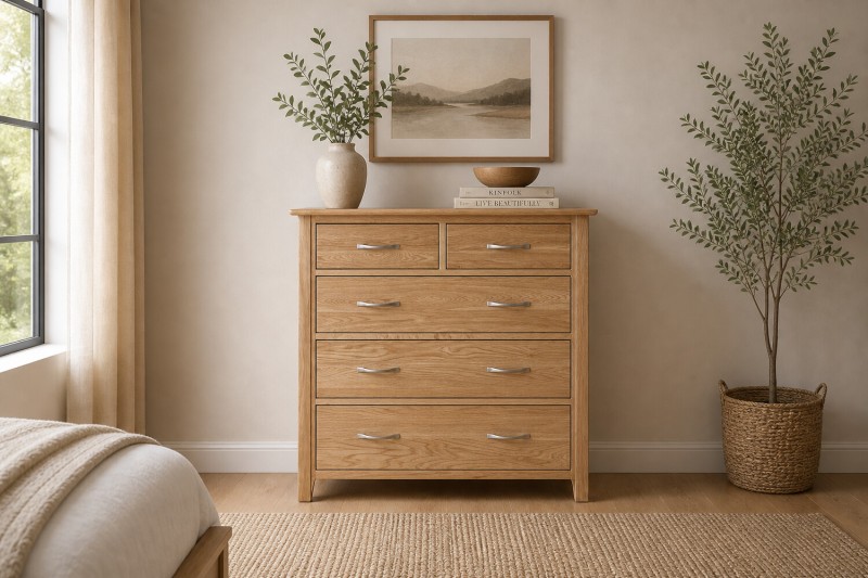 Devon Solid Oak 3 + 2 Chest of Drawers Devon Solid Oak 3 + 2 Chest of Drawers