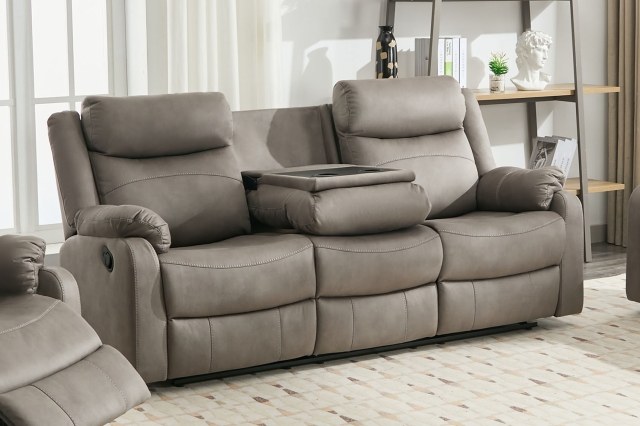 Ellena Soft Grey 3 Seater Recliner Sofa with Table Ellena Soft Grey 3 Seater Recliner Sofa with Table