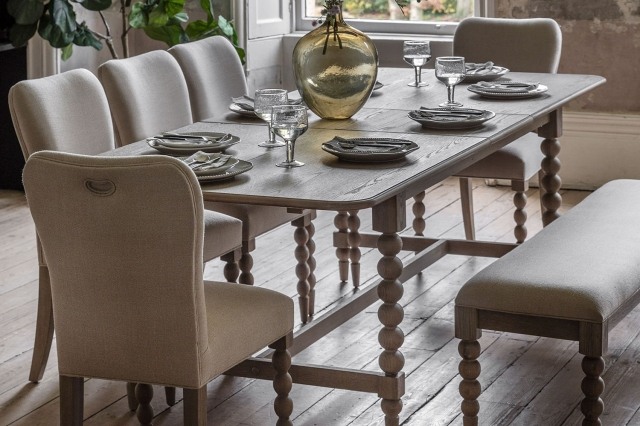 Gallery Direct Artisan Limewash Oak Extending Dining Table with Bobbin Detail Gallery Direct Artisan Limewash Oak Extending Dining Table with Bobbin Detail