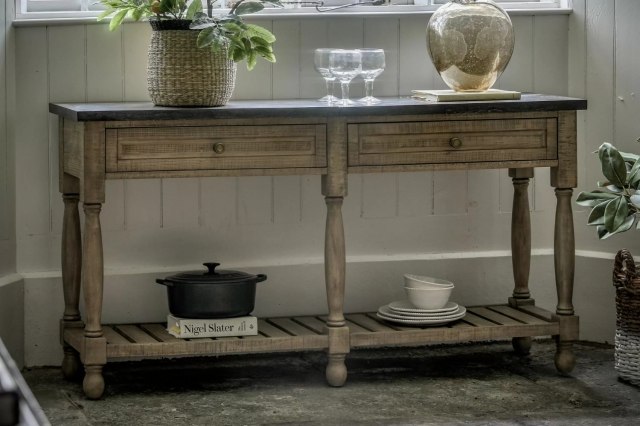 Gallery Direct Vancouver Rustic Pine Console Table with Marble Top Gallery Direct Vancouver Rustic Pine Console Table with Marble Top
