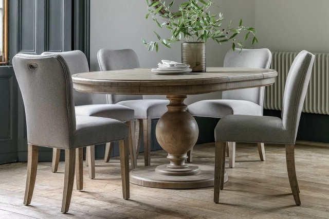 Gallery Direct Vancouver Rustic Pine Round Extending 120-160cm Dining Table & x4 Chairs Gallery Direct Vancouver Rustic Pine Round Extending 120-160cm Dining Table & x4 Chairs