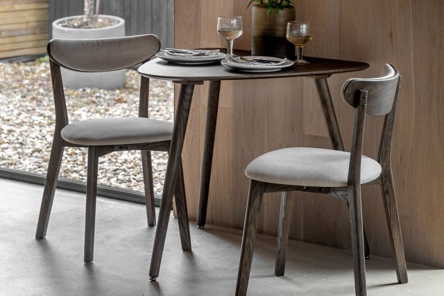 Gallery Direct Hatfield Smoked Oak 80cm Small Triangular Dining Table Set & x2 Chairs Gallery Direct Hatfield Smoked Oak 80cm Small Triangular Dining Table Set & x2 Chairs