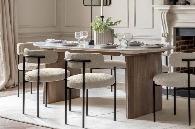 Gallery Direct Marmo Mango Wood Large Dining Table Set with Marble Top & x6 Aveley Chairs Gallery Direct Marmo Mango Wood Large Dining Table Set with Marble Top & x6 Aveley Chairs