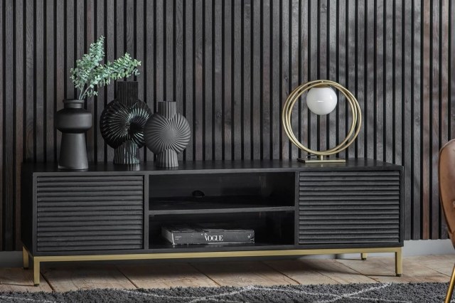 Gallery Direct Ripple Mango Wood Black & Gold Media TV Unit Gallery Direct Ripple Mango Wood Black & Gold Media TV Unit