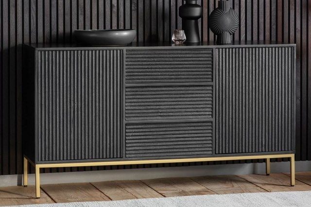 Gallery Direct Ripple Mango Wood Black & Gold Large Sideboard Gallery Direct Ripple Mango Wood Black & Gold Large Sideboard
