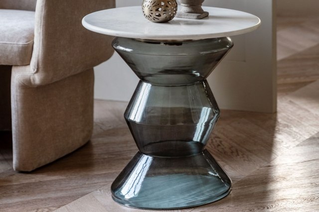 Gallery Direct Turin Smoke Grey Glass and Marble Top Side Table Gallery Direct Turin Smoke Grey Glass and Marble Top Side Table