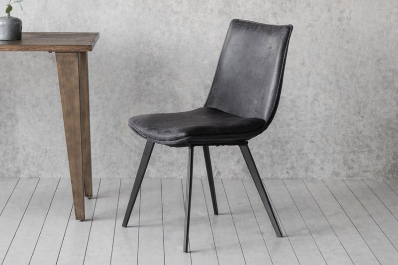 Gallery Direct Set of 2 Hinks Dining Chairs in Grey Leather Gallery Direct Set of 2 Hinks Dining Chairs in Grey Leather
